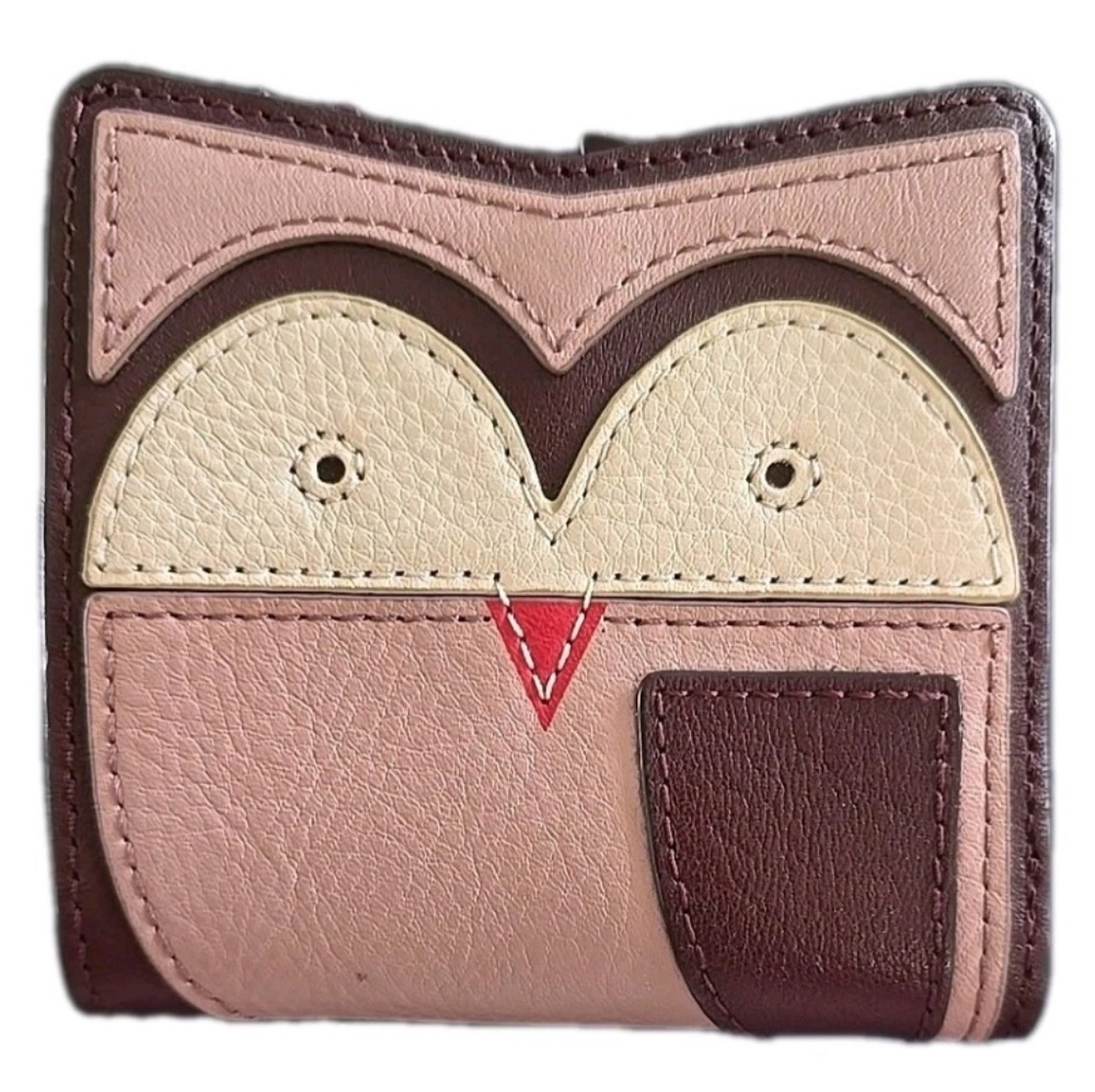 Fossil RFID mini bifold leather Pink Cream Brown Owl Appliqué Wallet